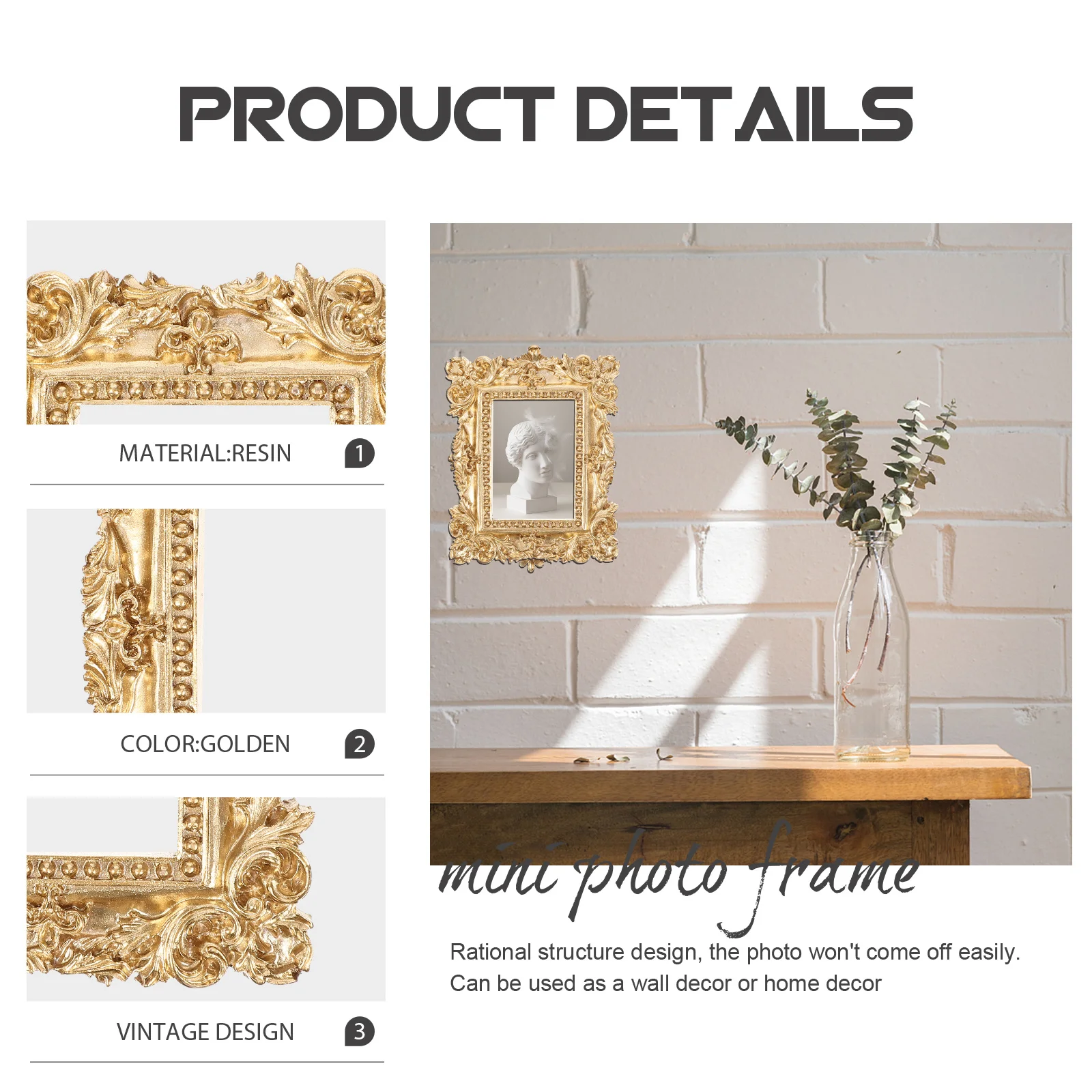 2Pcs Exquisite Photo Frame Resin Material Sturdy Mini Picture Frame for Office Bedroom Decorative Picture Frames
2Pcs Exquisite Photo Frame Resin Material Sturdy Mini Picture Frame for Office Bedroom Decorative Picture Frames