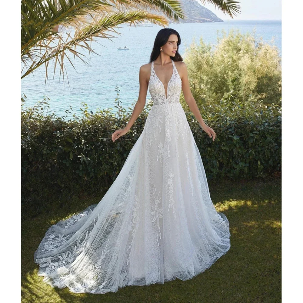 Customized Sexy Elegant Wedding Dresses A-Line Tulle Bridal Gowns Lace Appliques Sleeveless Robes Vintage Vestidos De Novia
Customized Sexy Elegant Wedding Dresses A-Line Tulle Bridal Gowns Lace Appliques Sleeveless Robes Vintage Vestidos De Novia