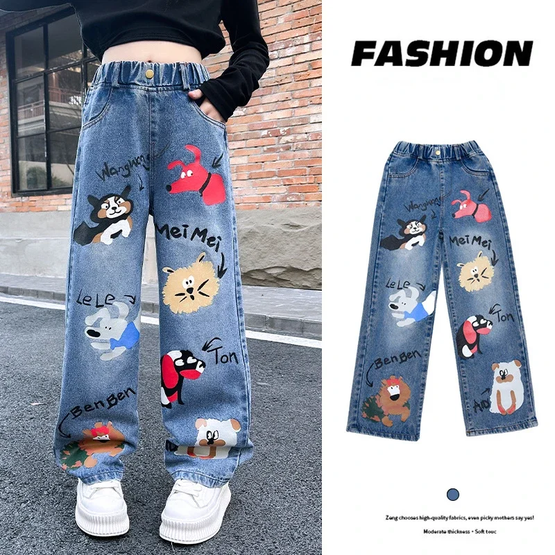 School Girls Wide Leg Pants Cartoon Print Casual Loose New Spring Fashion Long Jeans Children Korean Style Trousers 6 8 10 12 Y
School Girls Wide Leg Pants Cartoon Print Casual Loose New Spring Fashion Long Jeans Children Korean Style Trousers 6 8 10 12 Y