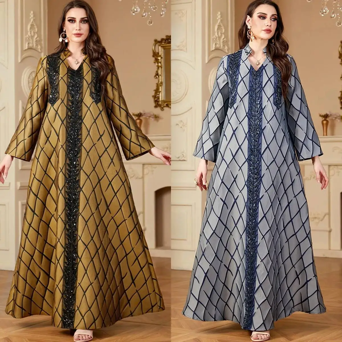 4153 large swing V-neck long skirt Muslim robe new fashion jacquard women's long sleeved dress
4153 large swing V-neck long skirt Muslim robe new fashion jacquard women's long sleeved dress