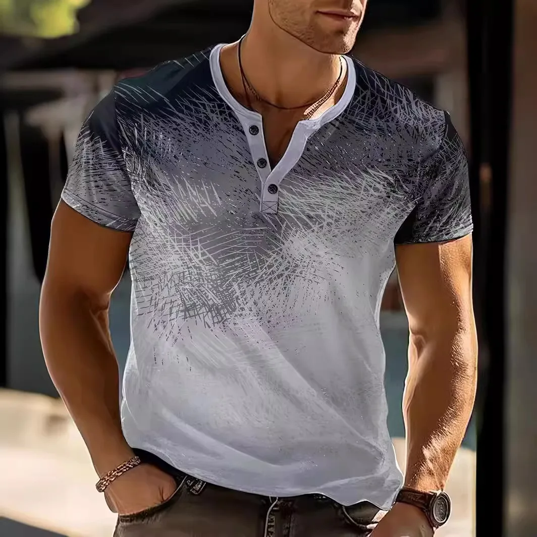 New European and American men's daily casual striped gradient Henry collar short-sleeved Henry shirt
New European and American men's daily casual striped gradient Henry collar short-sleeved Henry shirt