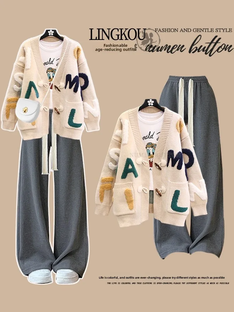 Casual Knitted Sweater And Wide Leg Pants Two Piece Set for Women High Waist Slimming Autumn Winter Faion Ensemble
Casual Knitted Sweater And Wide Leg Pants Two Piece Set for Women High Waist Slimming Autumn Winter Faion Ensemble