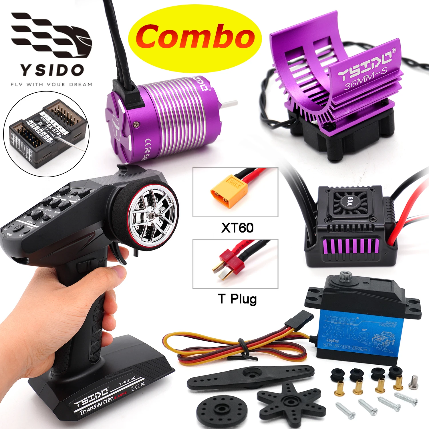 YSIDO T-6819C 7CH Transmitter RX 3650 Brushless Motor ESC 60A with Servo 25KG Heatsink Fan 3010 Combo for 1/10 1/12 RC Cars
YSIDO T-6819C 7CH Transmitter RX 3650 Brushless Motor ESC 60A with Servo 25KG Heatsink Fan 3010 Combo for 1/10 1/12 RC Cars