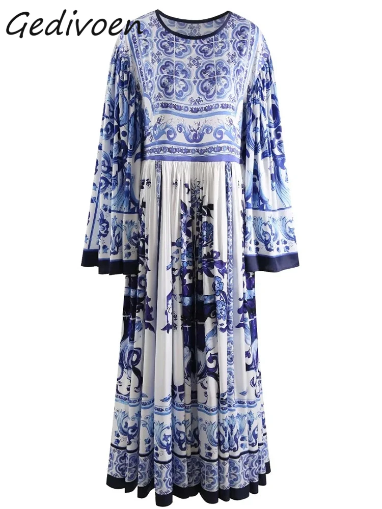 Gedivoen Summer Fashion Designer Vintage Blue And White Porcelain Printing Dress Women Flare Sleeve High Waist A-LINE Long Dress
Gedivoen Summer Fashion Designer Vintage Blue And White Porcelain Printing Dress Women Flare Sleeve High Waist A-LINE Long Dress
