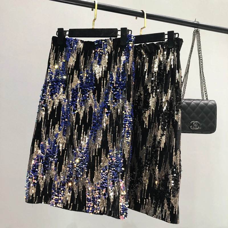 Women Spring And Autumn Sequin Short Skirt High Waist Slim Mid-length Knee-length Skirt Shiny Sequin Elastic Waist Skirt
Women Spring And Autumn Sequin Short Skirt High Waist Slim Mid-length Knee-length Skirt Shiny Sequin Elastic Waist Skirt