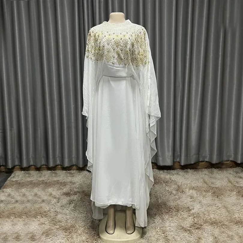 Elegant Luxury Diamonds White Chiffon Abaya Long Dresses For Women Casual Rhinestone Beaded Boubou Robes Two Ways To Wear Dress
Elegant Luxury Diamonds White Chiffon Abaya Long Dresses For Women Casual Rhinestone Beaded Boubou Robes Two Ways To Wear Dress