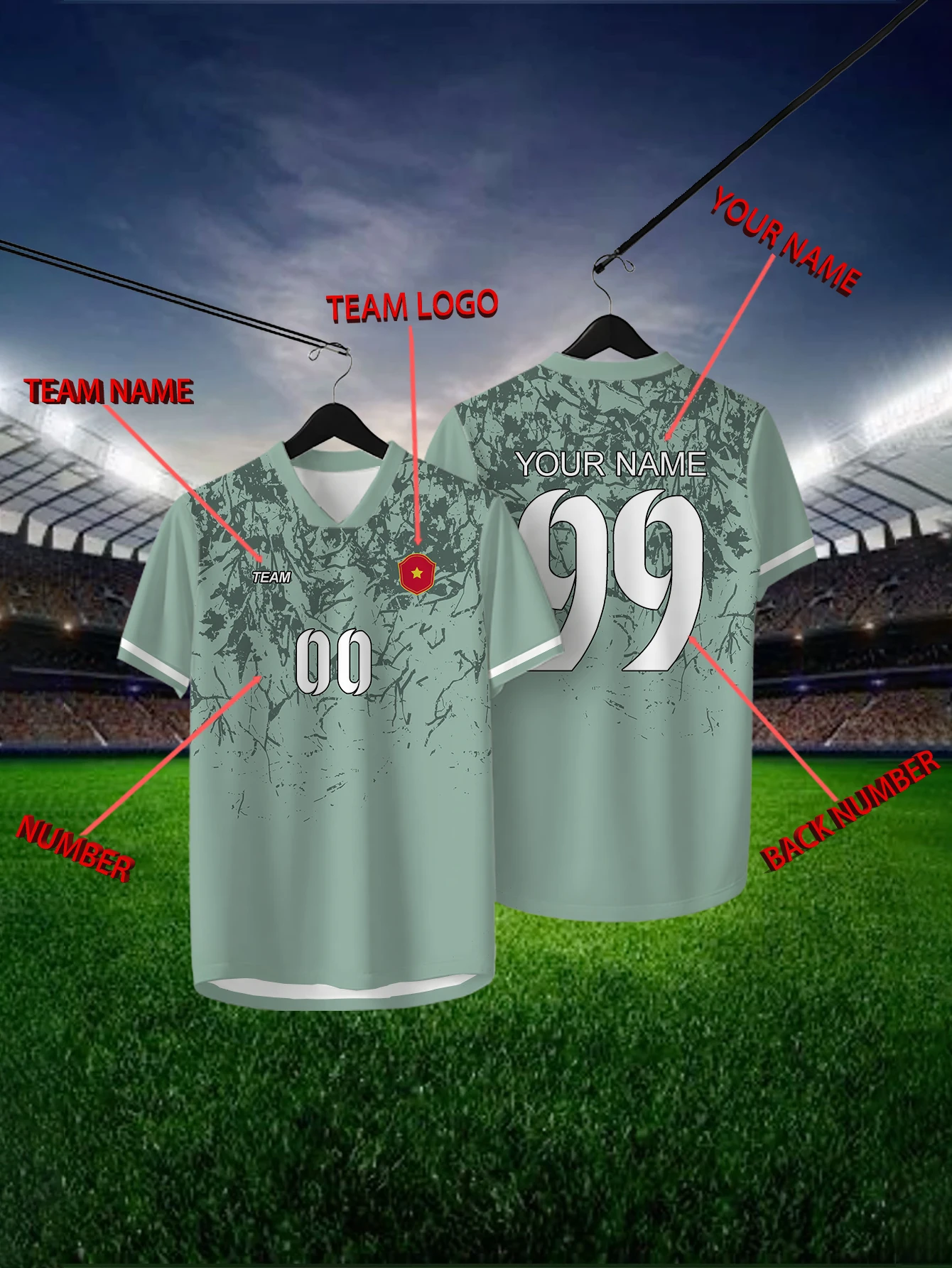 Customized Geometric Green Short Sleeved Shirt with Team Name, Emblem, Name and Number, Outdoor Sports Short Sleeved T-shirt
Customized Geometric Green Short Sleeved Shirt with Team Name, Emblem, Name and Number, Outdoor Sports Short Sleeved T-shirt