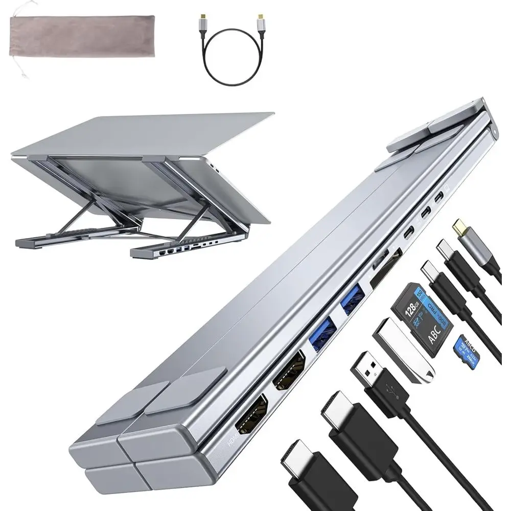 Dual Monitor Laptop Stand with 9-in-1 USB-C Hub, 2x HDMI 4K@60Hz Ports, USB Ports, Portable Stand for Laptops and MacBooks
Dual Monitor Laptop Stand with 9-in-1 USB-C Hub, 2x HDMI 4K@60Hz Ports, USB Ports, Portable Stand for Laptops and MacBooks