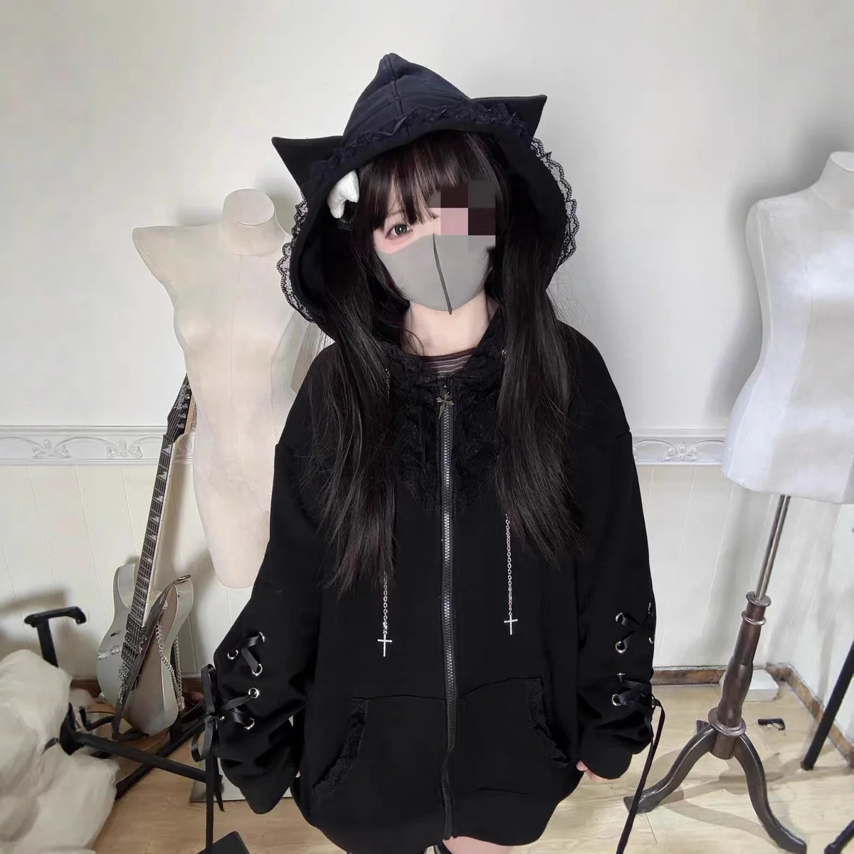Japanese Kawaii Cat Ears Hooded Hoodies Women Aesthetic Casual Bandage Zipper Sweatshirt Fashion Trend Sportswear Top
Japanese Kawaii Cat Ears Hooded Hoodies Women Aesthetic Casual Bandage Zipper Sweatshirt Fashion Trend Sportswear Top