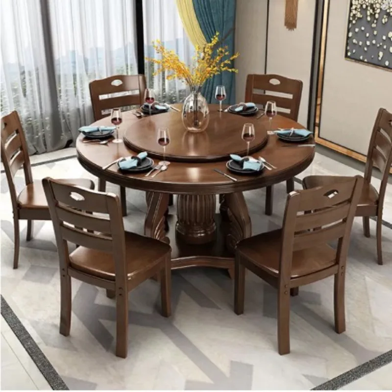 Solid wood round dining table and chair combination with turntable 8/10 people economical large round table Chinese family
Solid wood round dining table and chair combination with turntable 8/10 people economical large round table Chinese family