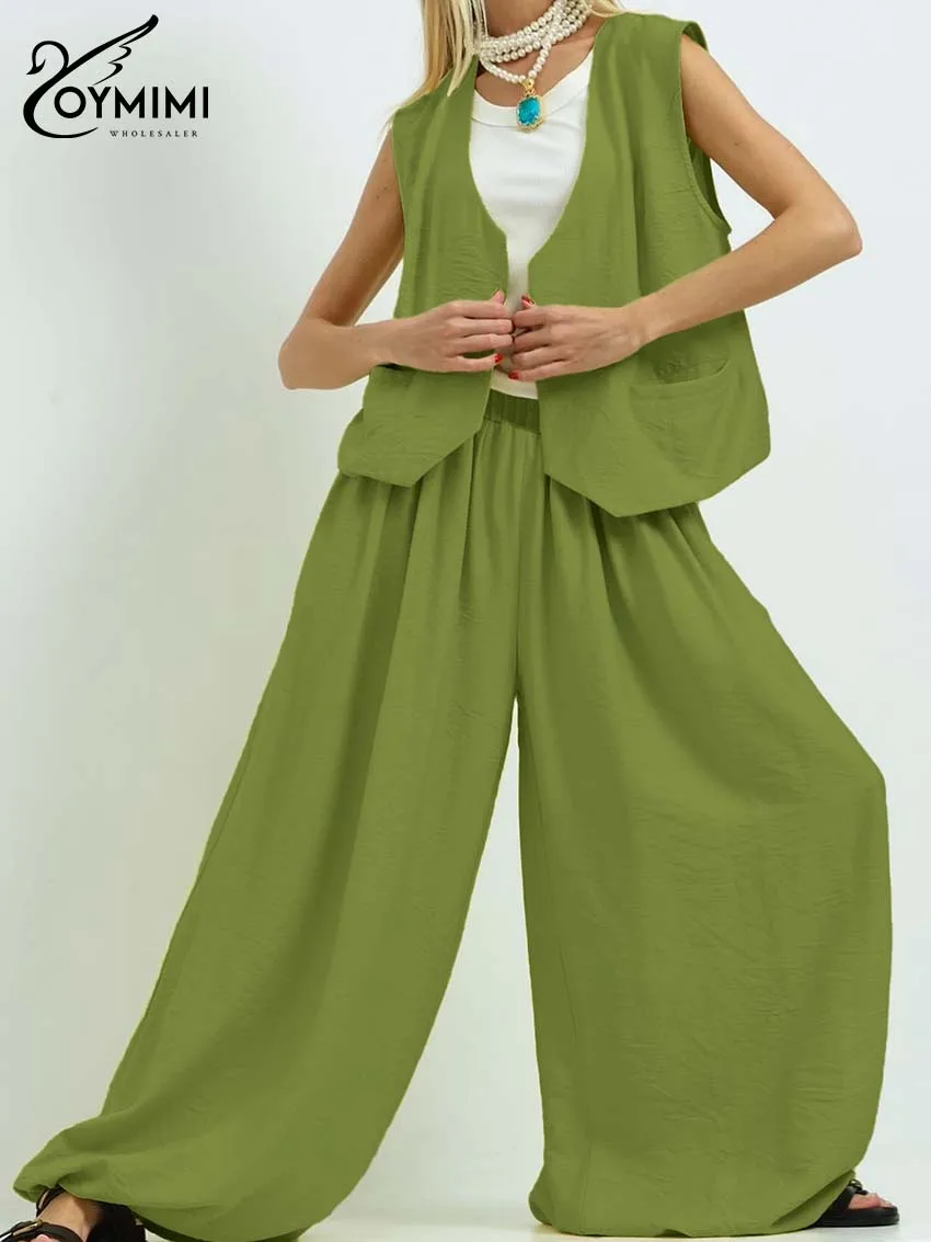 Oymimi Elegant Green 2 Pieces Set For Woman Casual V-Neck Sleeveless Button Pockets Tank Tops And Loose Full Length Pants Sets
Oymimi Elegant Green 2 Pieces Set For Woman Casual V-Neck Sleeveless Button Pockets Tank Tops And Loose Full Length Pants Sets