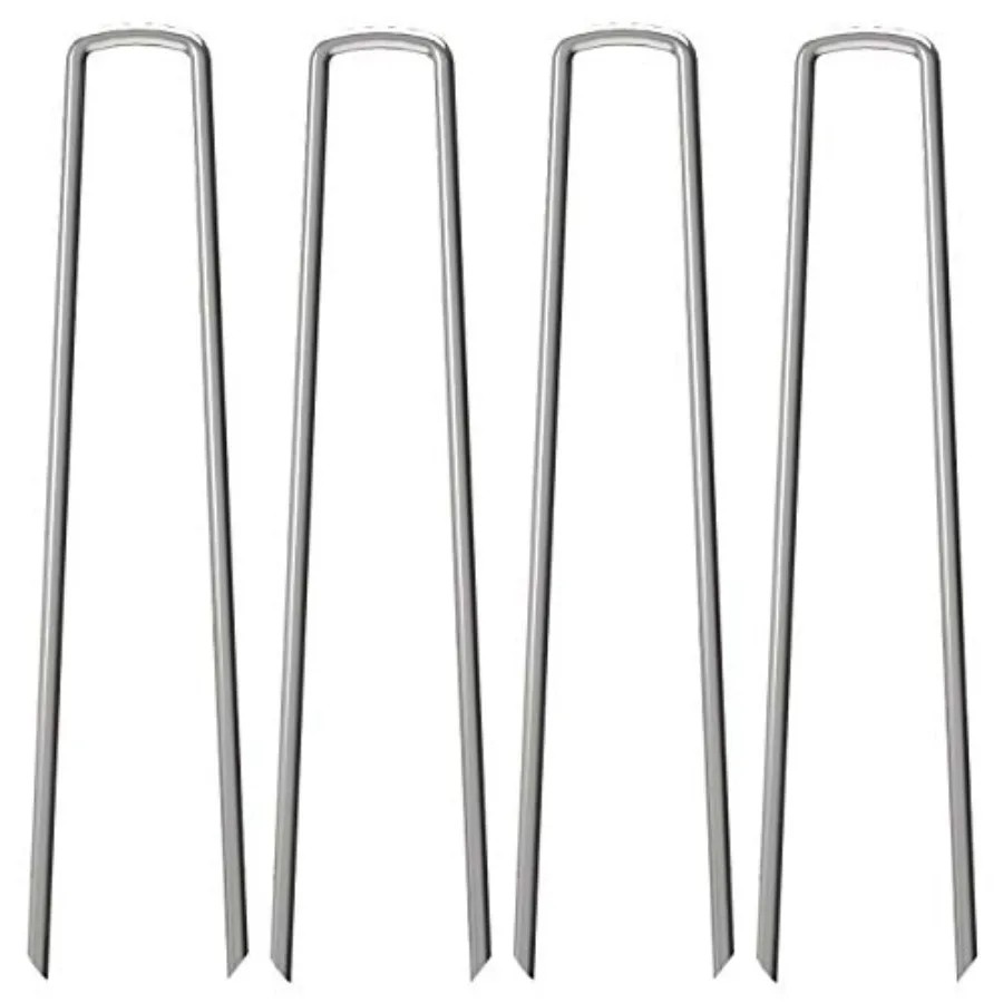 Garden landscaping application: galvanized steel, silver-gray, heavy-duty 12-inch stakes for anchoring weed barrier fabric and
Garden landscaping application: galvanized steel, silver-gray, heavy-duty 12-inch stakes for anchoring weed barrier fabric and