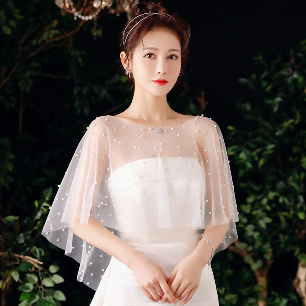 Pearl Beads Jacket Bolero Tulle Cape Bridal Wrap Women's Bolero Wedding Dresses Shawl Wedding Accessories Marriage Evening Party
Pearl Beads Jacket Bolero Tulle Cape Bridal Wrap Women's Bolero Wedding Dresses Shawl Wedding Accessories Marriage Evening Party