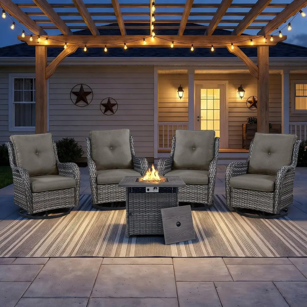 Patio Furniture Set 4 Pieces Outdoor Swivel Rocker Chairs with 50,000 BTU Fire Pit Table,PE Rattan Outdoor Conversation Set for
Patio Furniture Set 4 Pieces Outdoor Swivel Rocker Chairs with 50,000 BTU Fire Pit Table,PE Rattan Outdoor Conversation Set for