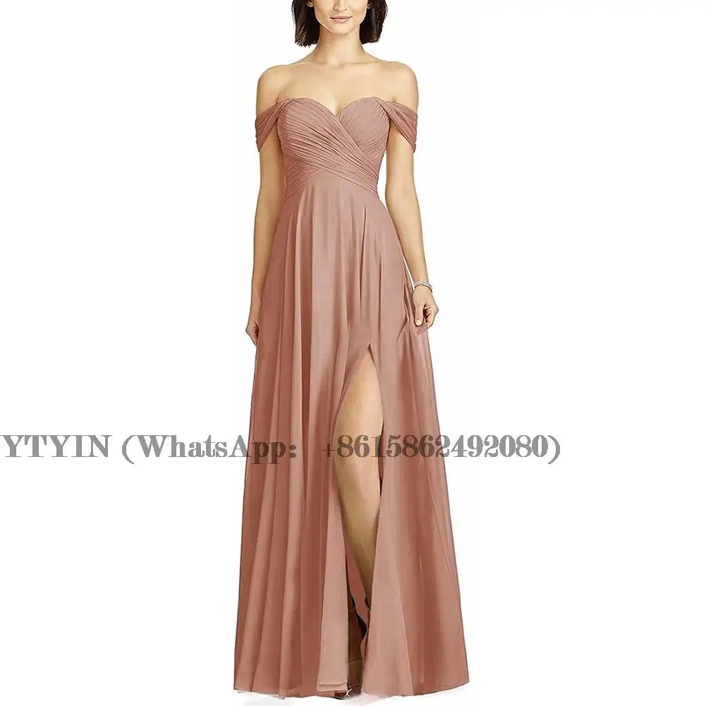 Off Shoulder Bridesmaid Dresses Long Chiffon A Line Formal Evening Gown for Wedding Guest
Off Shoulder Bridesmaid Dresses Long Chiffon A Line Formal Evening Gown for Wedding Guest