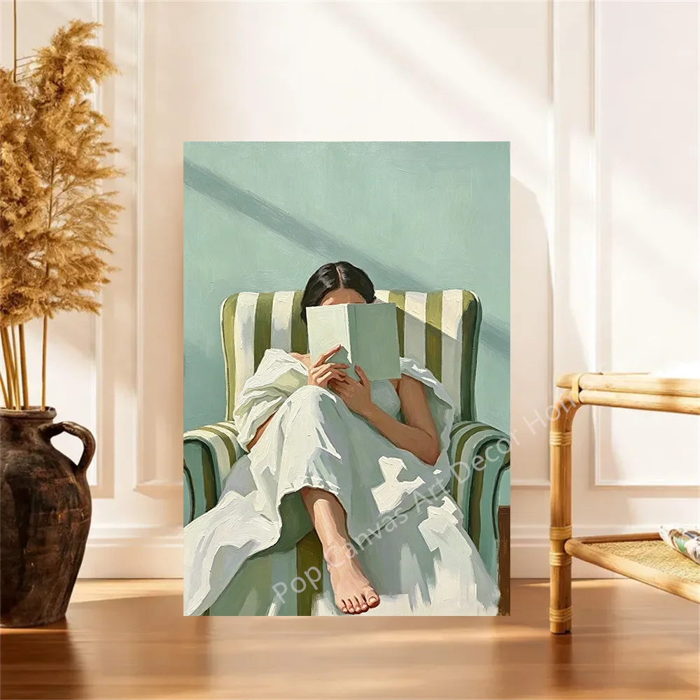 Hand-Painted Oil Painting Woman Reading on Chair Canvas Wall Art, Green Minimalist Living Room Bedroom Decor Artwork
Hand-Painted Oil Painting Woman Reading on Chair Canvas Wall Art, Green Minimalist Living Room Bedroom Decor Artwork