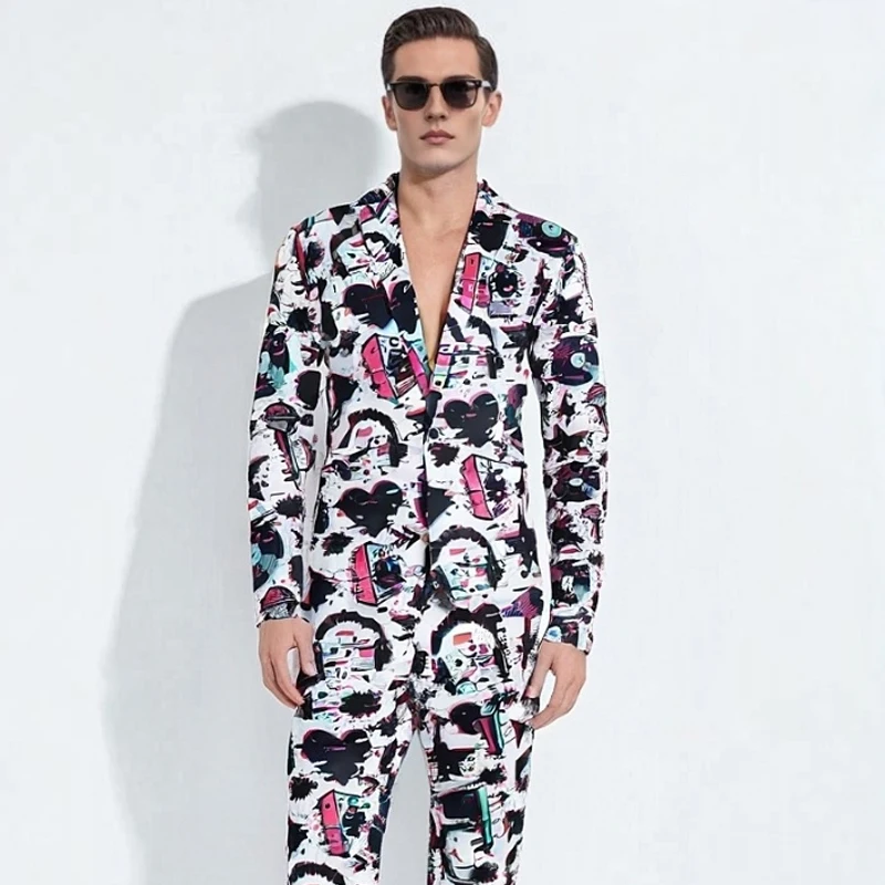 Fashion Men's 3D Printed Suit Set Blazers + Pants Slim Fit One Button Man 2 Pieces Suits Trendy Nightclub Stage Performance Sets
Fashion Men's 3D Printed Suit Set Blazers + Pants Slim Fit One Button Man 2 Pieces Suits Trendy Nightclub Stage Performance Sets