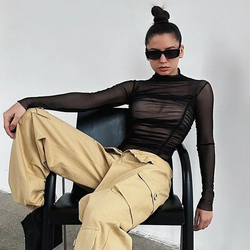 Long Sve American Sle Women's T-irt Me See-tough High Waist Slim Fit Pleated One-piece Faionable Casual Wear
Long Sve American Sle Women's T-irt Me See-tough High Waist Slim Fit Pleated One-piece Faionable Casual Wear