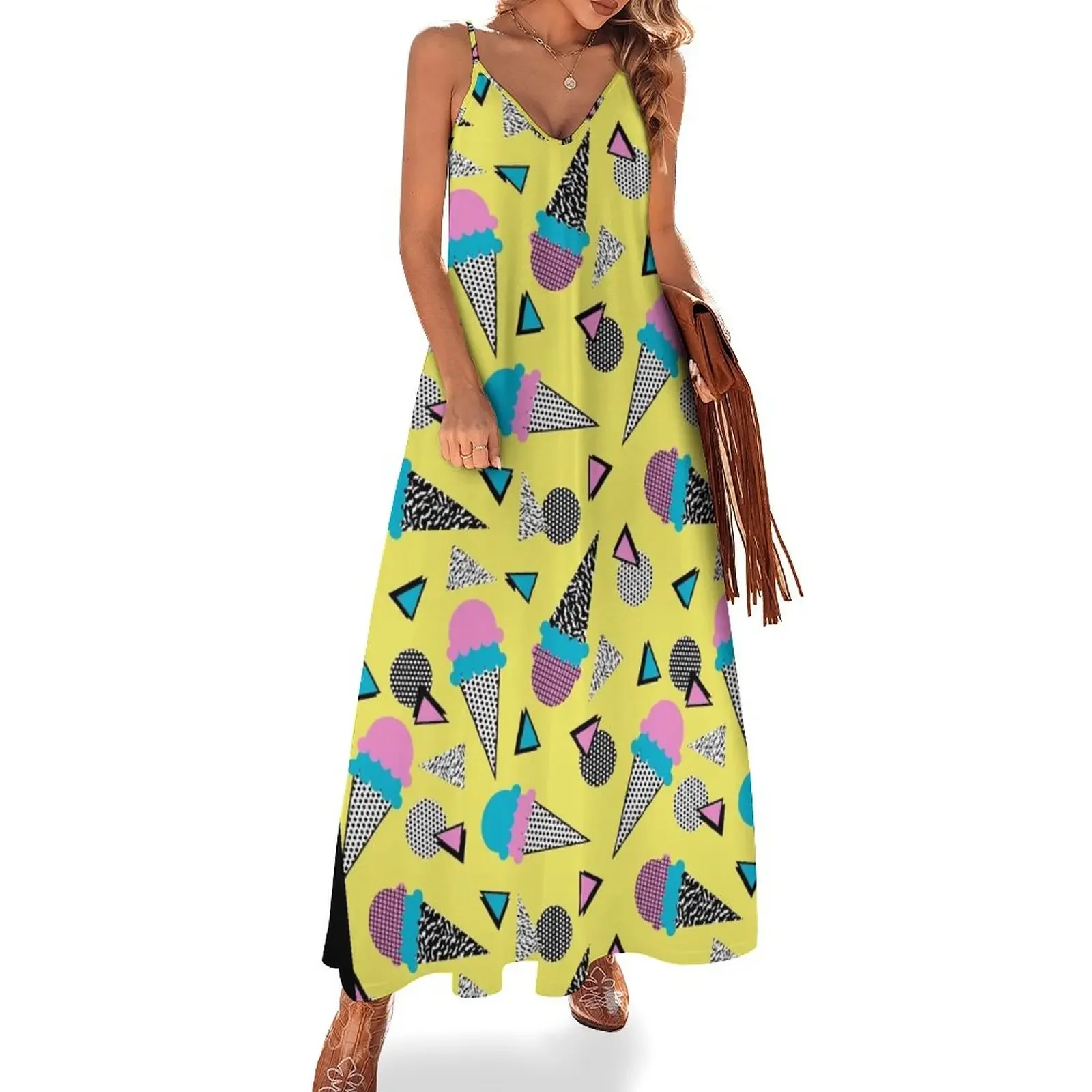 Cruncher - memphis throwback ice cream cone desert 1980s 80s style retro geometric neon pop art Sleeveless Dress
Cruncher - memphis throwback ice cream cone desert 1980s 80s style retro geometric neon pop art Sleeveless Dress