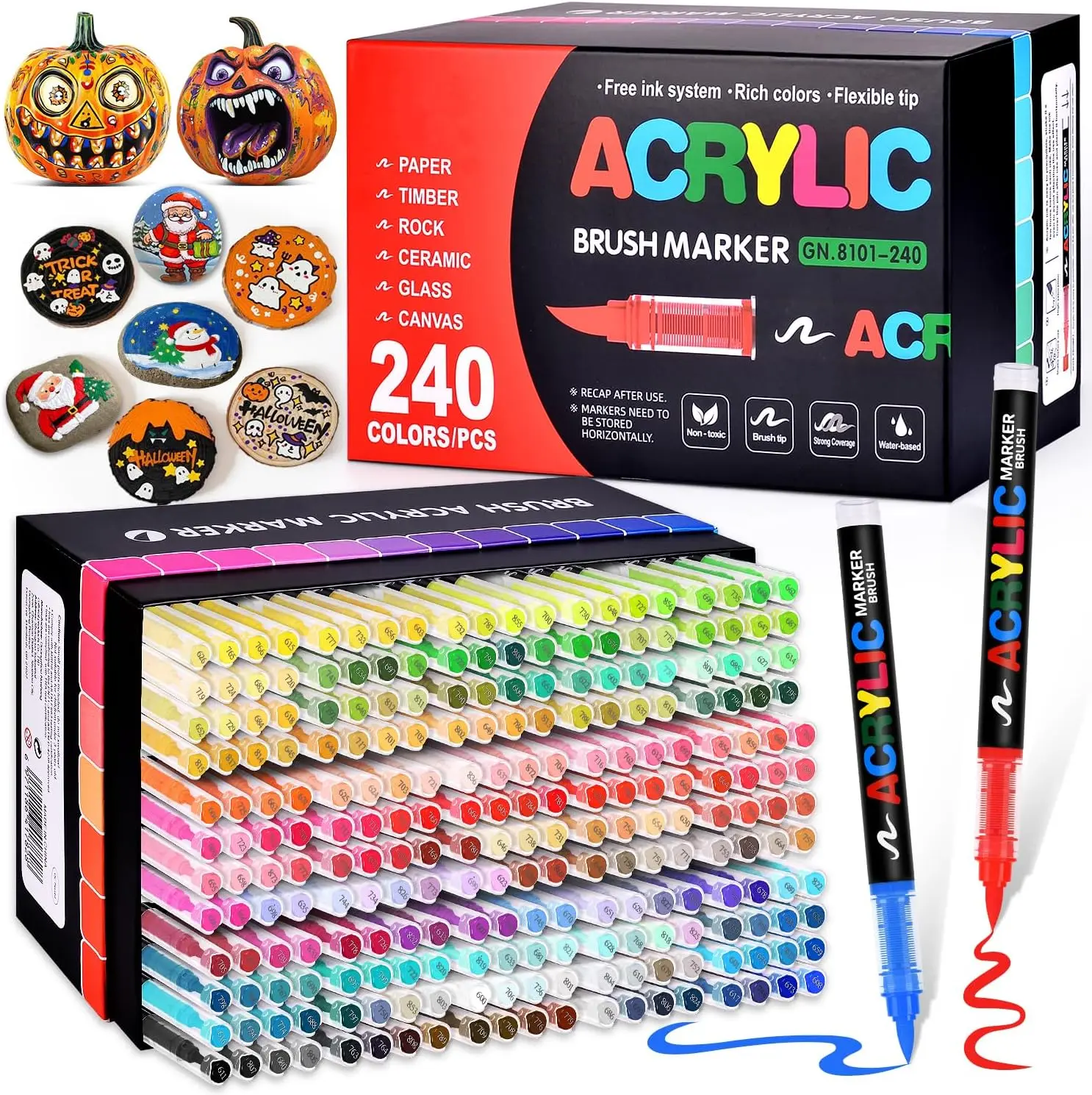 240 Colors Acrylic Paint Markers, Brush Tip, Water-Based No-Bleed Pens for Art, Crafts on Rock, Fabric, Wood
240 Colors Acrylic Paint Markers, Brush Tip, Water-Based No-Bleed Pens for Art, Crafts on Rock, Fabric, Wood