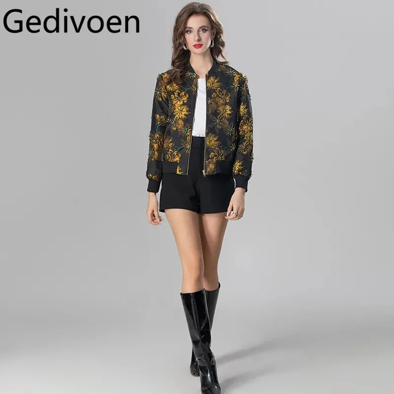 Gedivoen Autumn and Winter Women's Coat Black Stand Collar Long Sleeve Beading Yellow Print Jacquard Fashion Overcoat
Gedivoen Autumn and Winter Women's Coat Black Stand Collar Long Sleeve Beading Yellow Print Jacquard Fashion Overcoat