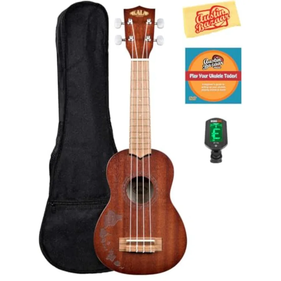 Ukulele for beginners, satin mahogany body, natural wood color, includes gig bag, tuner, instructional DVD, and polishing cloth
Ukulele for beginners, satin mahogany body, natural wood color, includes gig bag, tuner, instructional DVD, and polishing cloth