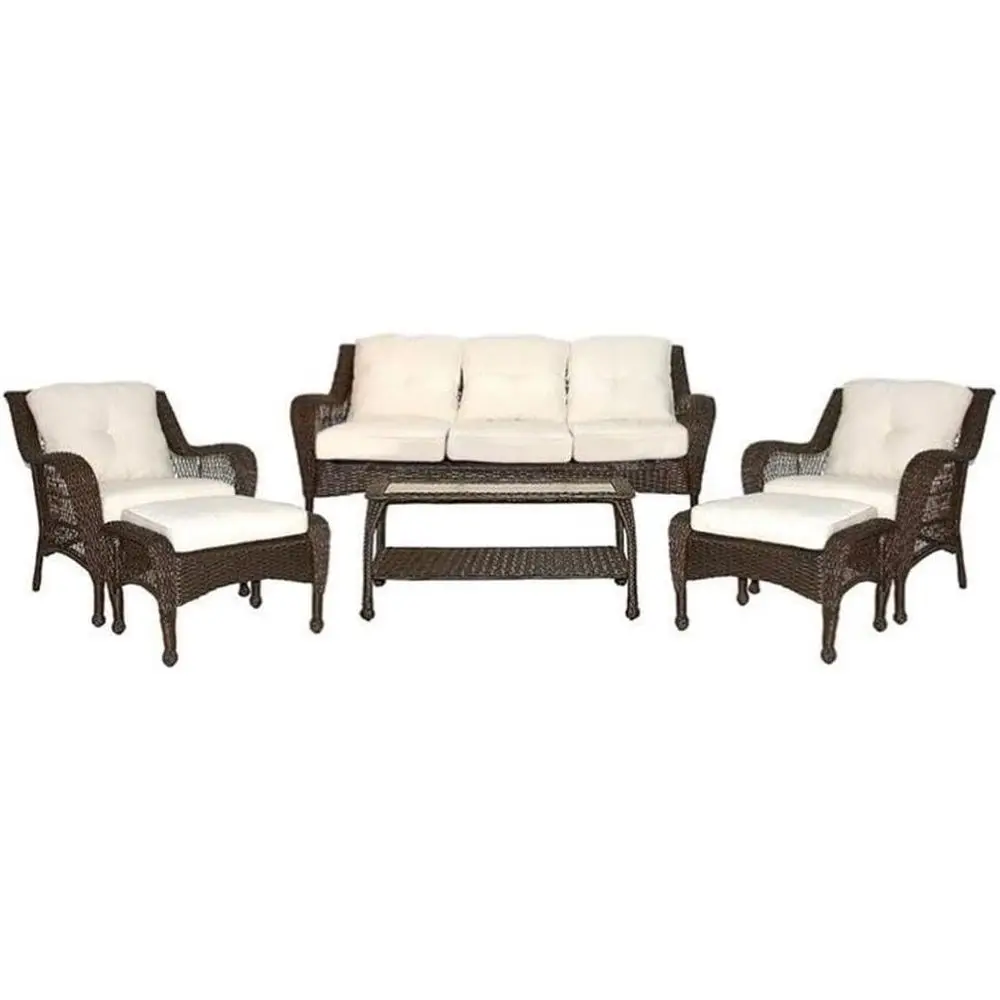 6-Piece Wicker Patio Seating Set with Tan Cushions
6-Piece Wicker Patio Seating Set with Tan Cushions