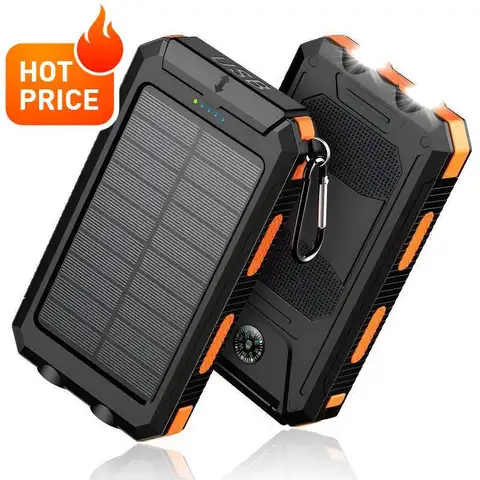 【FREEShip】Solar Charger PowerBank 10000mAh Solar Phone Charger, Portable Charger Fast Charger Dual USB Ports Bui
