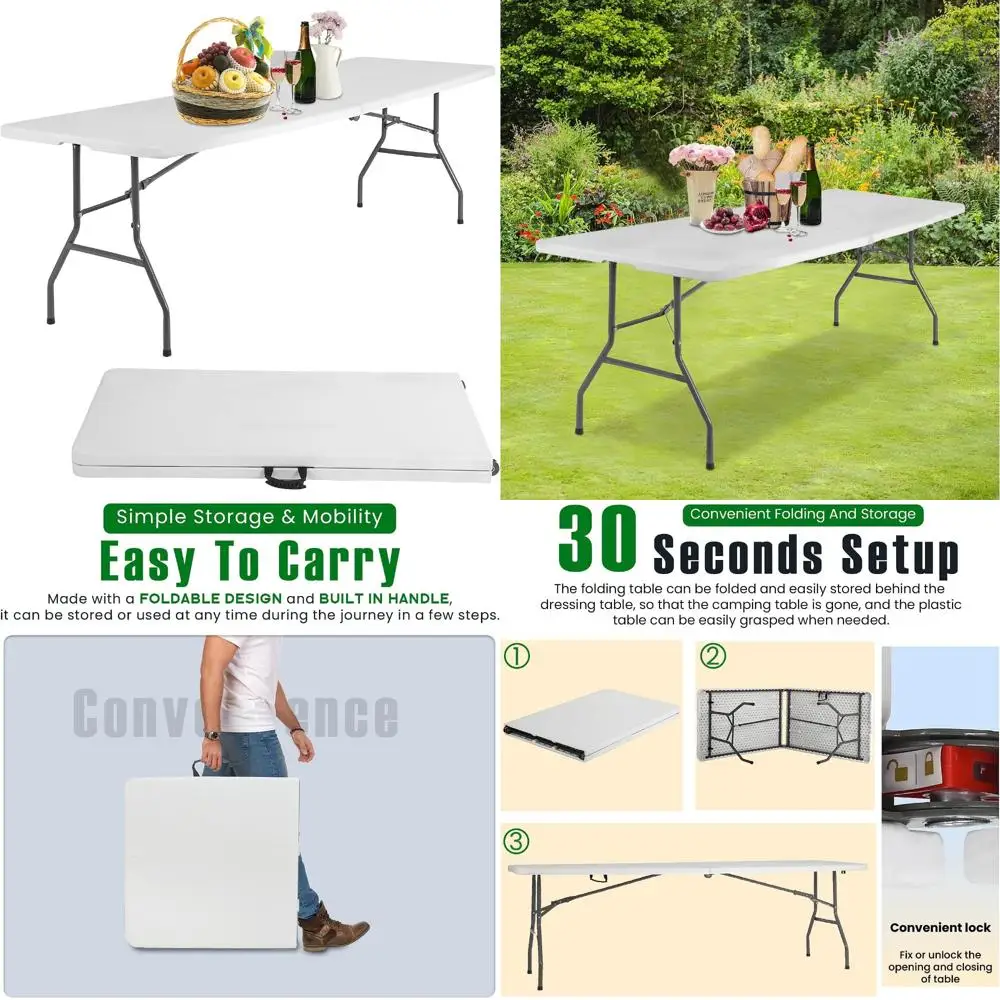 Портативный складной стол для пикника — обеденный стол на открытом воздухе с ручкой для переноски для кемпинга и использования на кухне
Портативный складной стол для пикника — обеденный стол на открытом воздухе с ручкой для переноски для кемпинга и использования на кухне