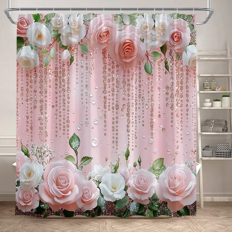 Rose Flowers Shower Curtains Pink White Floral Green Leaves Plant Valentine's Day Bath Curtain Fabric Bathroom Decor with Hooks
Rose Flowers Shower Curtains Pink White Floral Green Leaves Plant Valentine's Day Bath Curtain Fabric Bathroom Decor with Hooks