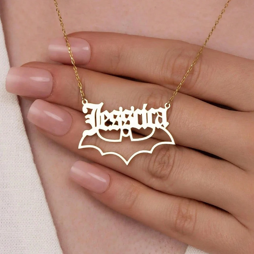Custom Bat Old English Name Necklaces For Women Men Stainless Steel Customized Necklace Pendant Personalized Goth Chain Jewelry
Custom Bat Old English Name Necklaces For Women Men Stainless Steel Customized Necklace Pendant Personalized Goth Chain Jewelry
