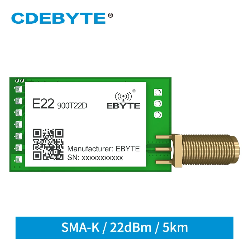 LoRa Module 915MHz 868MHz 22dBm RF Wireless FEC 5KM Long Distance E22-900T22D Antenna SMA-K Transceiver and Receiver
LoRa Module 915MHz 868MHz 22dBm RF Wireless FEC 5KM Long Distance E22-900T22D Antenna SMA-K Transceiver and Receiver
