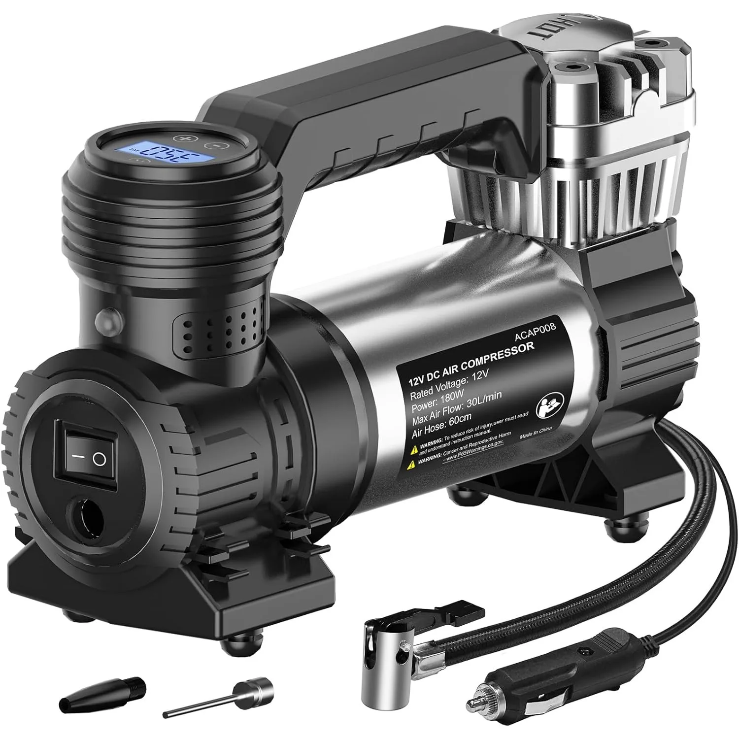 Portable Air Compressor Tire Inflator, 30L/Min Fast Inflation Auto Shut Off, 12V DC Car Air Pump for Car Tires Motorcycles
Portable Air Compressor Tire Inflator, 30L/Min Fast Inflation Auto Shut Off, 12V DC Car Air Pump for Car Tires Motorcycles