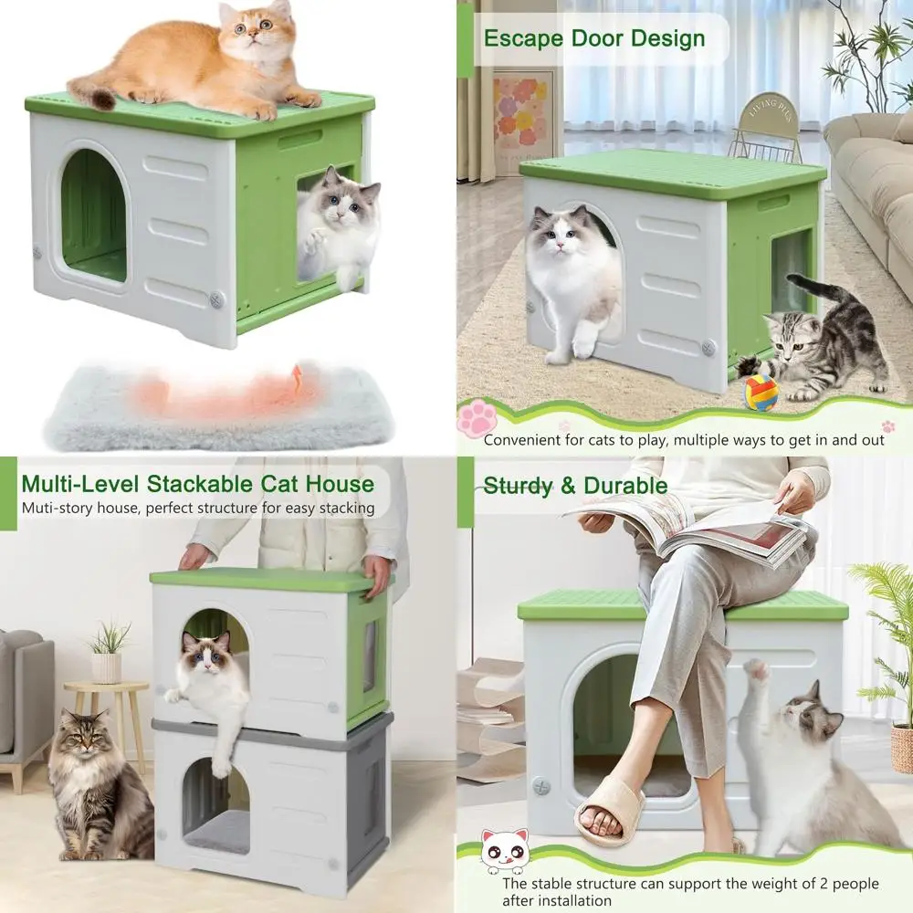 Green Weatherproof Outdoor Cat Shelter with Escape Hatch and Easy Assembly for Feral and Domestic Cats
Green Weatherproof Outdoor Cat Shelter with Escape Hatch and Easy Assembly for Feral and Domestic Cats