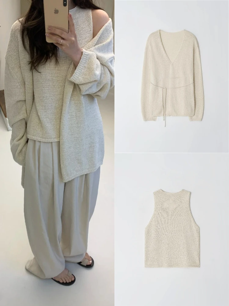 Knitted Open Cardigan And Vest Set for Women Casual Loose Sle with Cuffed Sves Cotton Long Sve V-Ne
Knitted Open Cardigan And Vest Set for Women Casual Loose Sle with Cuffed Sves Cotton Long Sve V-Ne