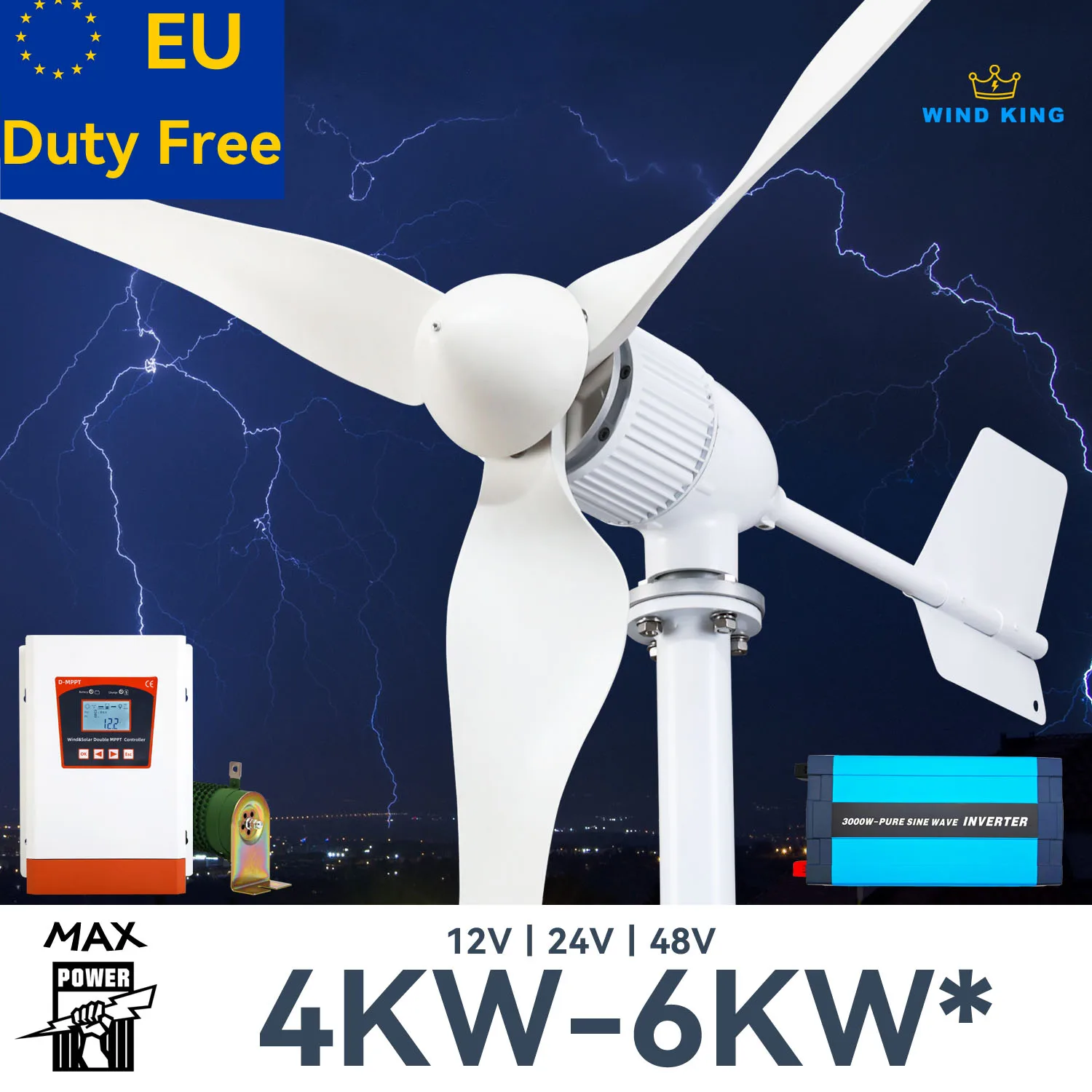 【Higher Power】 6000W WindTurbine High Efficiency Windmill With MPPTCharger/Hybrid Solar System, For Home Use 3 Blades Horizontal
【Higher Power】 6000W WindTurbine High Efficiency Windmill With MPPTCharger/Hybrid Solar System, For Home Use 3 Blades Horizontal