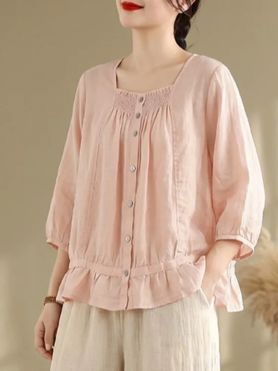 Loose Fit Sun Protection Short Sleeve Shirt Square Collar Bell Bottoms Casual Cotton Blend Summer Top for plus Size Women
Loose Fit Sun Protection Short Sleeve Shirt Square Collar Bell Bottoms Casual Cotton Blend Summer Top for plus Size Women