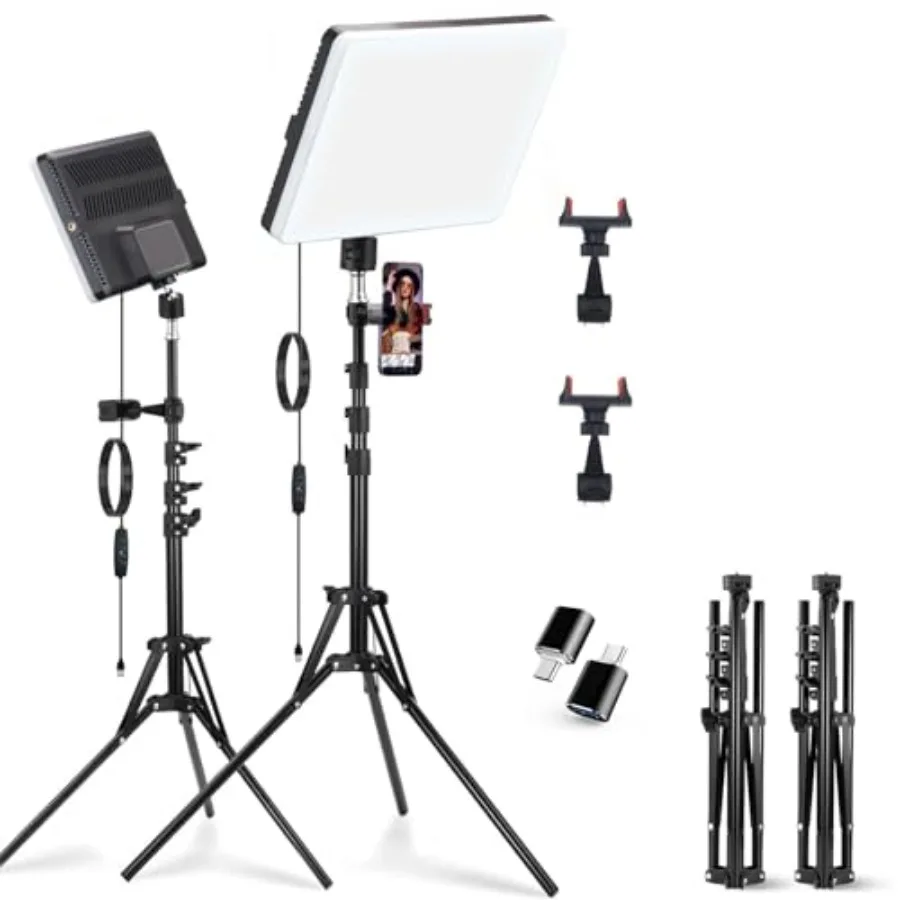 2-Pack LED Video Light Panel 2700K-7500K Bi-Color Dimmable Photography Lighting Kit with 60" Tripod Stands and Phone Holders CR
2-Pack LED Video Light Panel 2700K-7500K Bi-Color Dimmable Photography Lighting Kit with 60" Tripod Stands and Phone Holders CR