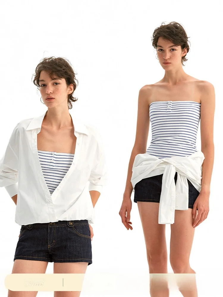 Original PUKI Multiwear Loose Feel Long Sve irt Fake Two-Piece Bustier Top Women's Faion Versatile Comfortable irt
Original PUKI Multiwear Loose Feel Long Sve irt Fake Two-Piece Bustier Top Women's Faion Versatile Comfortable irt