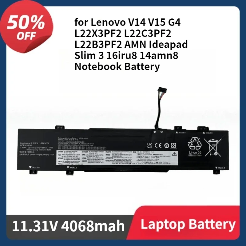 L22M3PF2 11.31V 47Wh Battery for Lenovo V14 V15 G4 L22X3PF2 L22C3PF2 L22B3PF2 AMN Ideapad Slim 3 16iru8 14amn8 Notebook Battery
L22M3PF2 11.31V 47Wh Battery for Lenovo V14 V15 G4 L22X3PF2 L22C3PF2 L22B3PF2 AMN Ideapad Slim 3 16iru8 14amn8 Notebook Battery