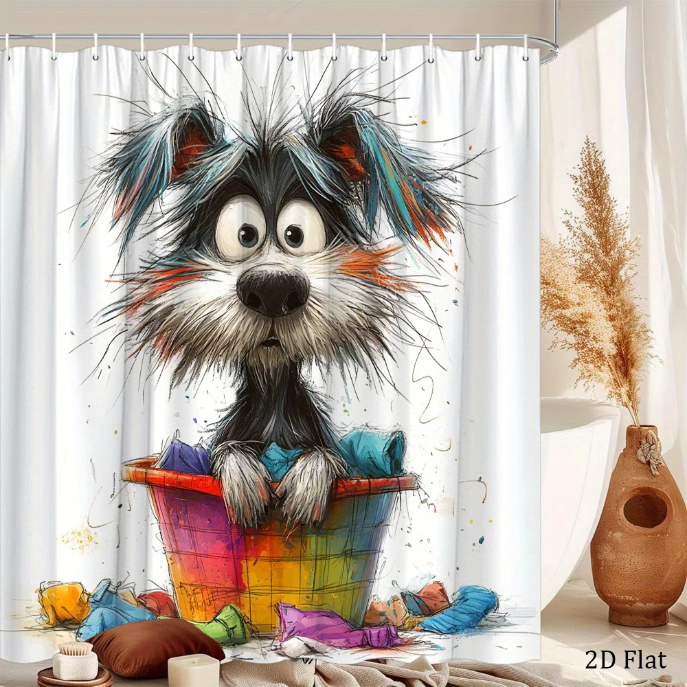 Funny Cartoon Dog Shower Curtain, Colorful Laundry Basket Print, Waterproof Polyester Bathroom Decor for Kids Room
Funny Cartoon Dog Shower Curtain, Colorful Laundry Basket Print, Waterproof Polyester Bathroom Decor for Kids Room