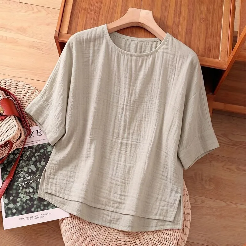 Women's Linen Cotton Blend Round Neck Half Sleeve T-Shirt Loose Fit Casual Summer Blouse
Women's Linen Cotton Blend Round Neck Half Sleeve T-Shirt Loose Fit Casual Summer Blouse