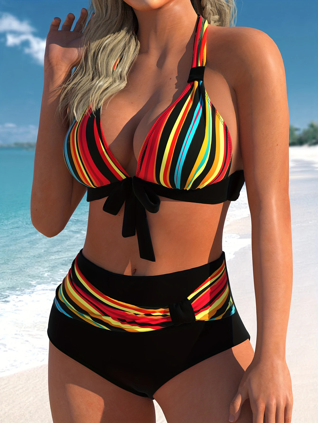 2025 Summer Women's Striped Bikini Set Sexy Push-Up & Backless Swimwear Color Block Two-Piece Lace Up High Rise Panties Swimsuit
2025 Summer Women's Striped Bikini Set Sexy Push-Up & Backless Swimwear Color Block Two-Piece Lace Up High Rise Panties Swimsuit