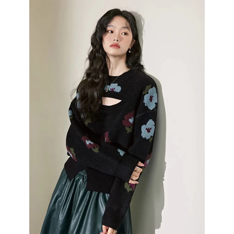 Vintage Black Jacquard Hollow Out Knitwear Pullovers Women Autumn Winter Fashion Office Lady Sweater All-match Knitting Tops
Vintage Black Jacquard Hollow Out Knitwear Pullovers Women Autumn Winter Fashion Office Lady Sweater All-match Knitting Tops