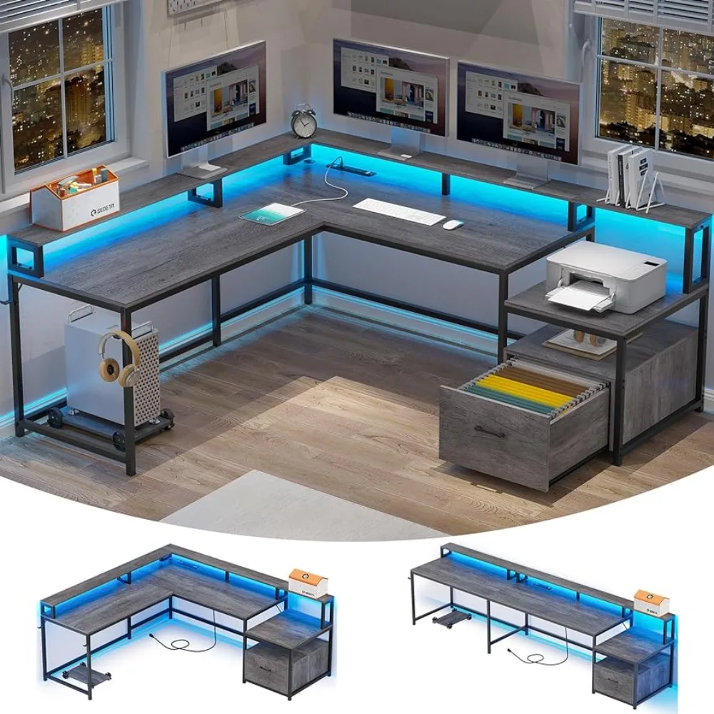 L Shaped Desk,File Drawer & Power Outlet,Monitor Shelf and Printer Storage Shelves,Sturdy Desk for Home Office Writing
L Shaped Desk,File Drawer & Power Outlet,Monitor Shelf and Printer Storage Shelves,Sturdy Desk for Home Office Writing