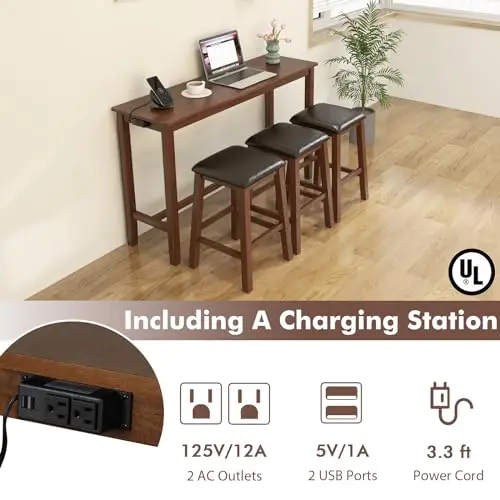 4-Piece Counter Height Dining Table Set With 3 Padded Stools And Built-In Charging Station For Compact Living Spaces
4-Piece Counter Height Dining Table Set With 3 Padded Stools And Built-In Charging Station For Compact Living Spaces