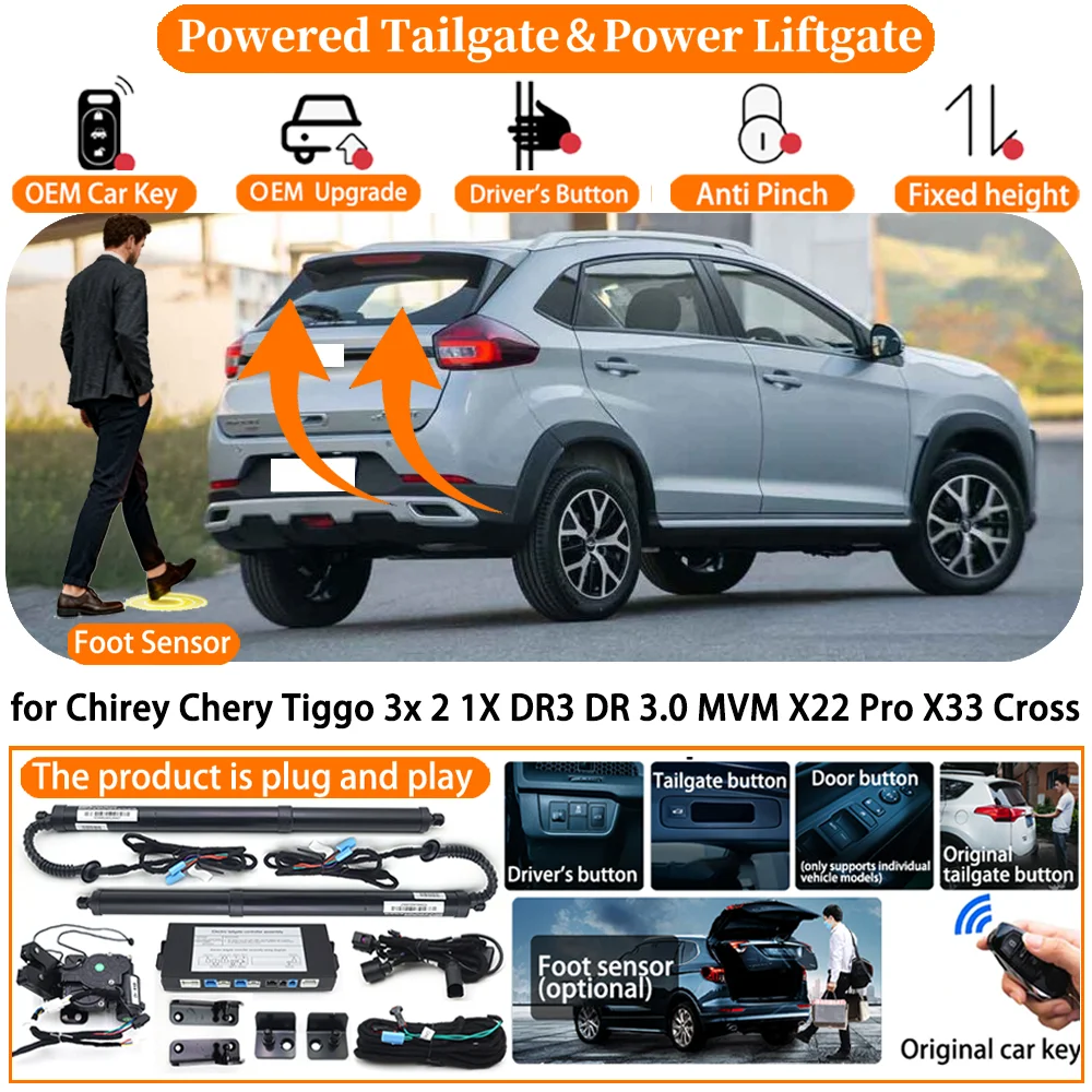 Powered Tailgate system for Chirey Chery Tiggo 3x 2 1X DR3 DR 3.0 MVM X22 Pro X33 Cross Automatic Electric Power Tailgate kit
Powered Tailgate system for Chirey Chery Tiggo 3x 2 1X DR3 DR 3.0 MVM X22 Pro X33 Cross Automatic Electric Power Tailgate kit