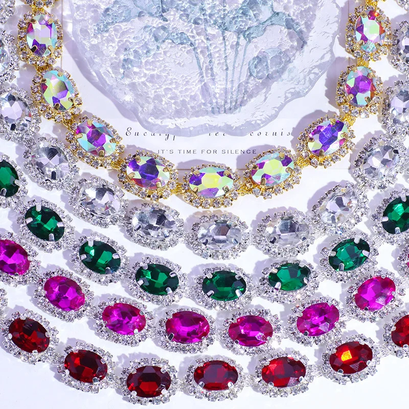 85CM New Red Green Zircon Rhinestone Chain Oval Glass Crystal AB Colored Crystal Claw Chain For Sewing Craft Diy Decoration
85CM New Red Green Zircon Rhinestone Chain Oval Glass Crystal AB Colored Crystal Claw Chain For Sewing Craft Diy Decoration