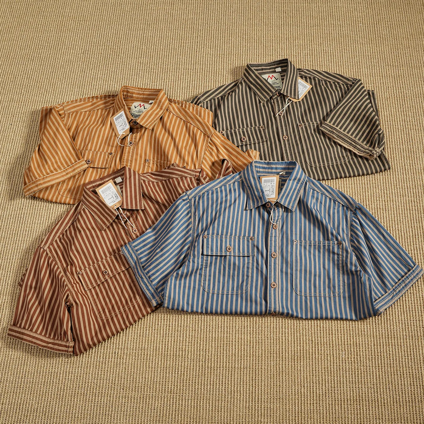 Ami khaki striped work shirt men's pure cotton short-sleeved loose retro casual Japanese youth half-sleeved top
Ami khaki striped work shirt men's pure cotton short-sleeved loose retro casual Japanese youth half-sleeved top