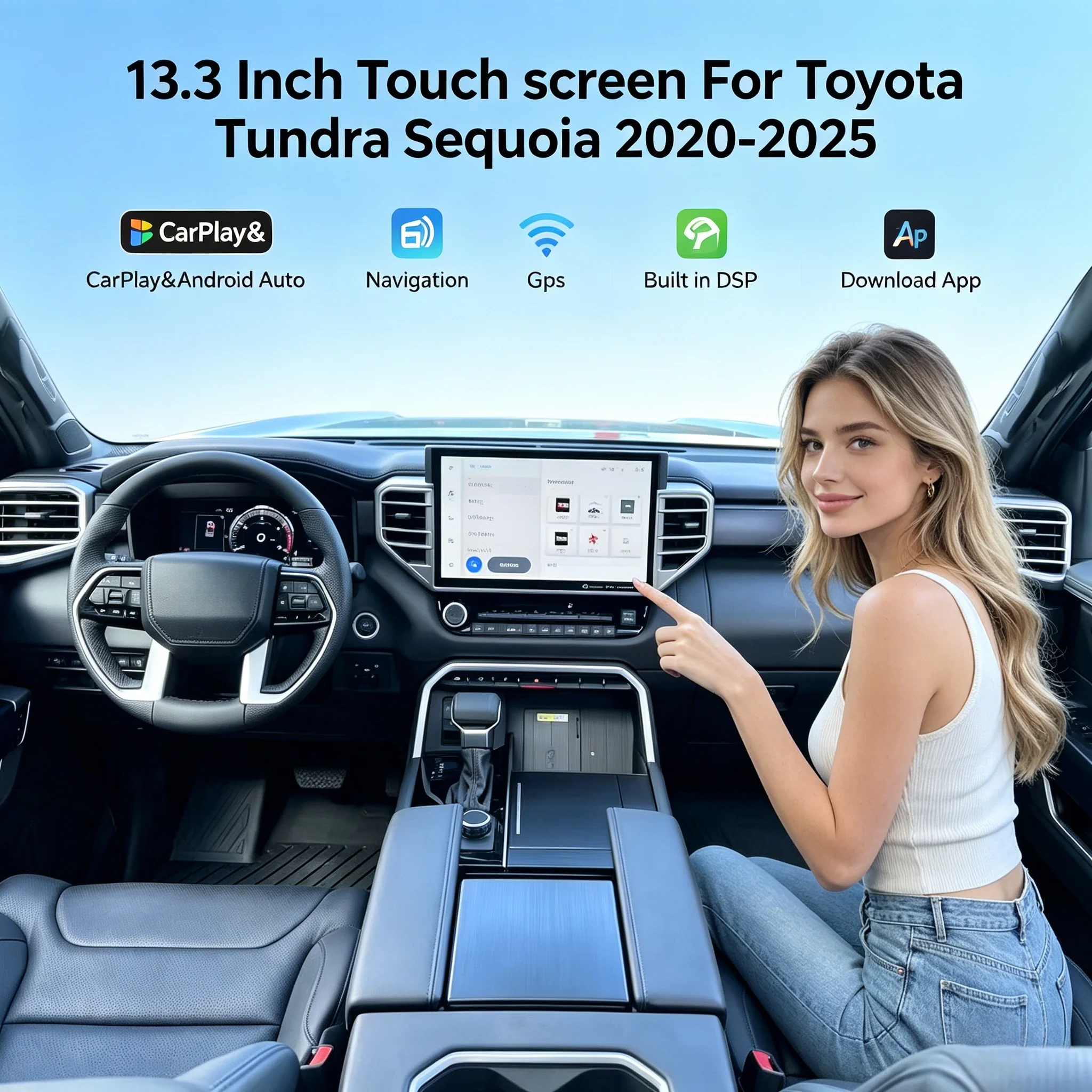 13.3 inch For Toyota Tundra 2020-2025 Carplay Android Multimedia Video Player Car Radio GPS Navigation Auto Stereo DSP Head Unit
13.3 inch For Toyota Tundra 2020-2025 Carplay Android Multimedia Video Player Car Radio GPS Navigation Auto Stereo DSP Head Unit